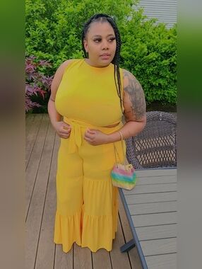 Plus Size Yellow 2 Piece Versatile Pants Set